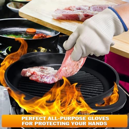 2 Pairs Heat Resistant Gloves for Grilling - 9.5 Inch Durable Aramid BBQ Heat Gloves for Cooking - Full Hand Protection, Easy to Use, Multipurpose for Baking, Roasting, Frying, and More
