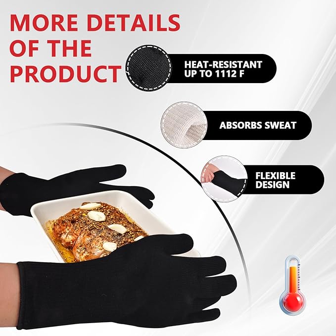Super Heat-Resistant Grill Gloves, Heat-Resistant at 662 °F, Aramid Material for Hand Comfort, Cut-Resistant, wear-Resistant and Heat-Insulating, Beige