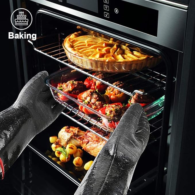 932°F Extreme Heat Resistant Gloves for Grill BBQ,Aillary Waterproof Long Sleeve Pit Grill Gloves for Fryer, Baking, Oven,Smoker,Fireproof, Oil Resistant Neoprene Coating(14-Inch )