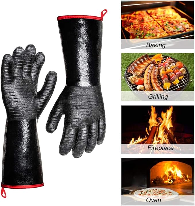 932°F Extreme Heat Resistant Gloves for Grill BBQ,Aillary Waterproof Long Sleeve Pit Grill Gloves for Fryer, Baking, Oven,Smoker,Fireproof, Oil Resistant Neoprene Coating(14-Inch )
