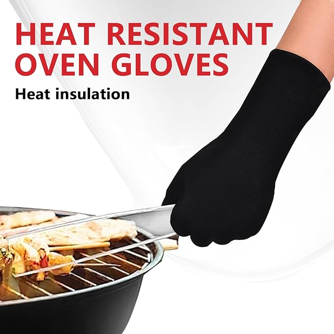 Super Heat-Resistant Grill Gloves, Heat-Resistant at 662 °F, Aramid Material for Hand Comfort, Cut-Resistant, wear-Resistant and Heat-Insulating, Beige