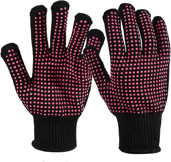 2-Pack Heat-Resistant Gloves with Silicone Bumps Heat Blocking Gloves for Curling Hair Styling