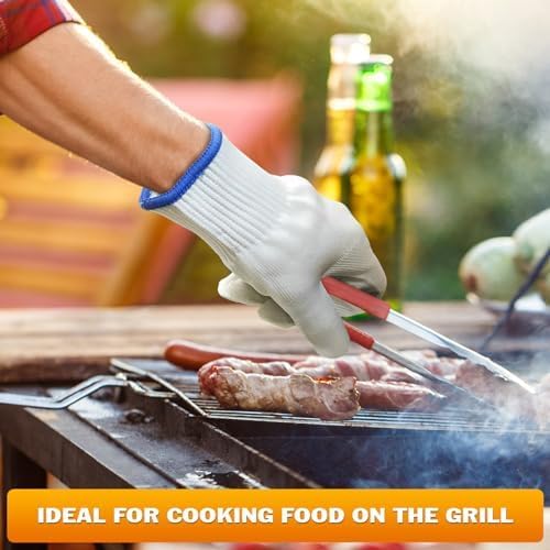2 Pairs Heat Resistant Gloves for Grilling - 9.5 Inch Durable Aramid BBQ Heat Gloves for Cooking - Full Hand Protection, Easy to Use, Multipurpose for Baking, Roasting, Frying, and More