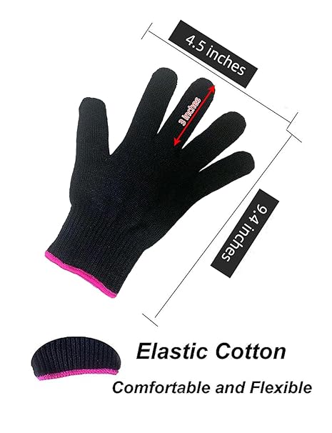 2 Heat Resistant Glove for Hair Styling, Curling Iron, Flat Iron and Curling Wand, Black, Pink Edge