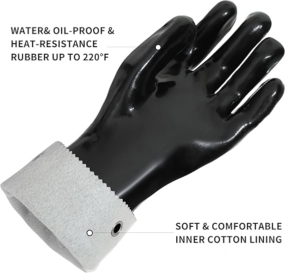 Insulated BBQ Gloves - Heat Resistant, No Stiff for Grill/Cooking/Pit, Grilling & Meat Gloves, Smoker Accessories