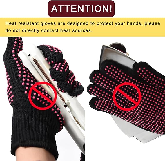 2-Pack Heat-Resistant Gloves with Silicone Bumps Heat Blocking Gloves for Curling Hair Styling