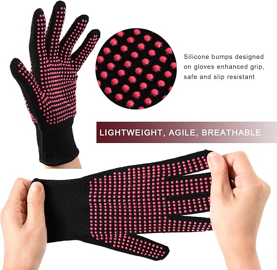 2-Pack Heat-Resistant Gloves with Silicone Bumps Heat Blocking Gloves for Curling Hair Styling