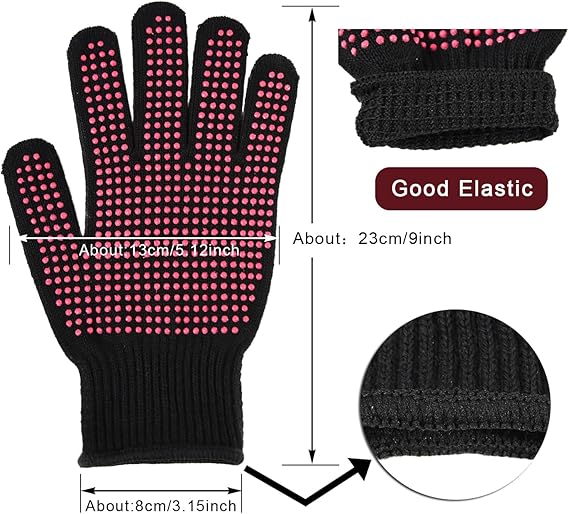 2-Pack Heat-Resistant Gloves with Silicone Bumps Heat Blocking Gloves for Curling Hair Styling