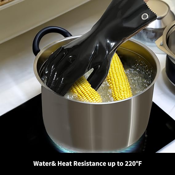 Insulated BBQ Gloves - Heat Resistant, No Stiff for Grill/Cooking/Pit, Grilling & Meat Gloves, Smoker Accessories